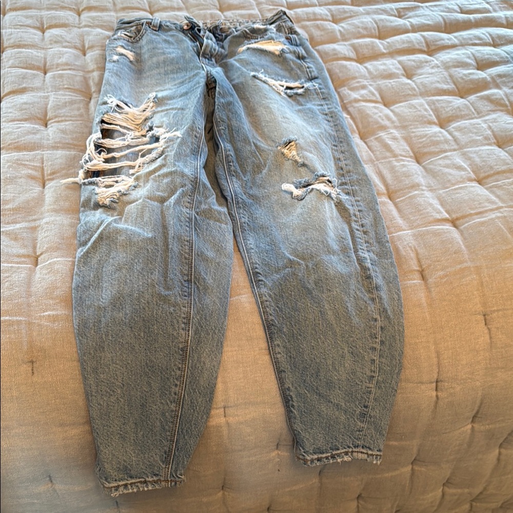 American Eagle Outfitters Blue Relaxed Jeans with Distressed Details